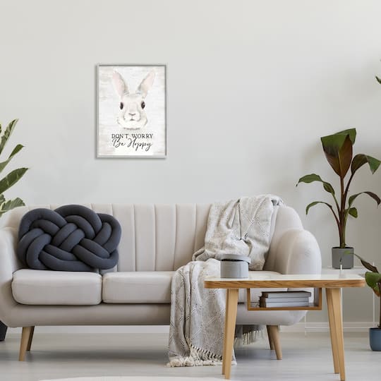 Stupell Industries Don't Worry Be Hoppy Easter Bunny Rabbit Pun Framed Giclee Art